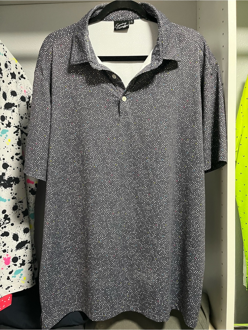 Sunday Swagger Charcoal Dot-Print Short Sleeve Polo